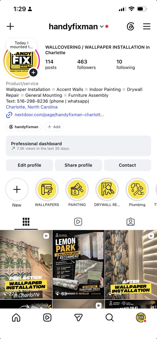 Handyman Charlotte Instagram profile @handyfixman